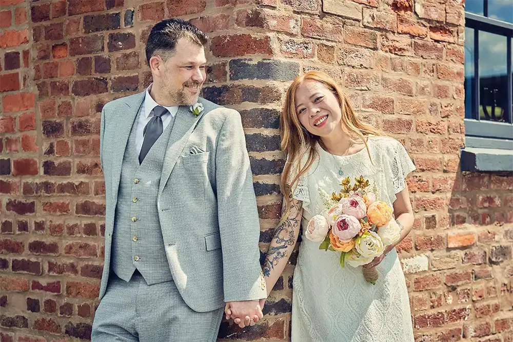 Small micro-wedding with couple and guest, informal registry office setting, Worcestershire