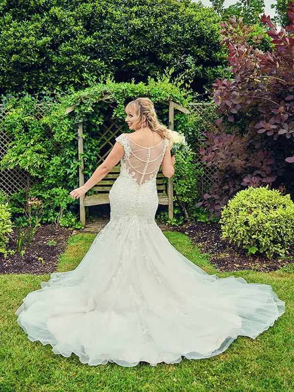 Bride waiting outside The Hive registry office before the ceremony