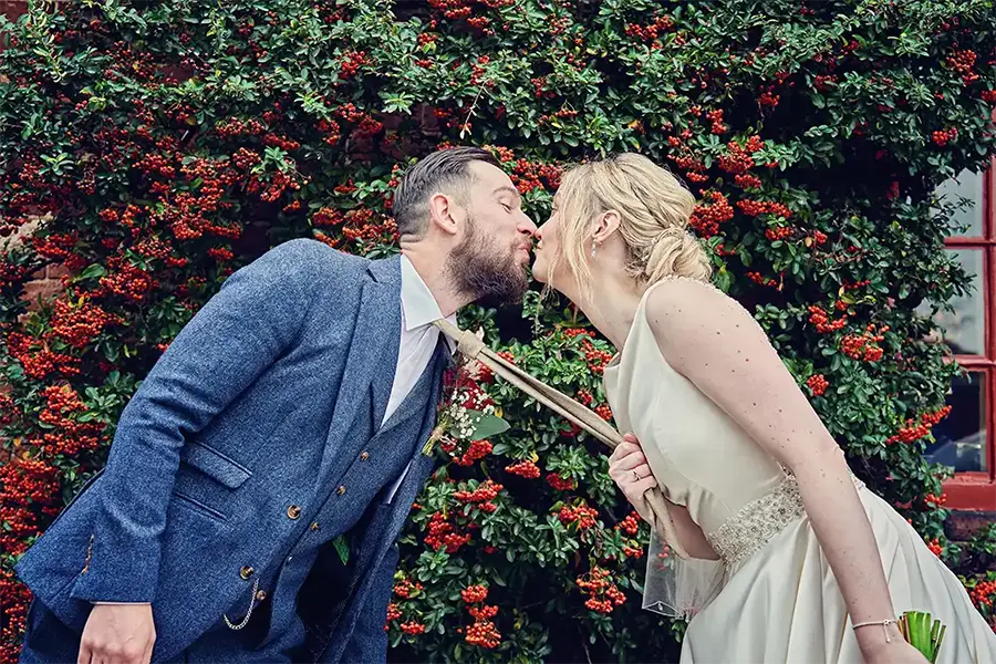 Bride and groom having fun after an elopement in Worcester